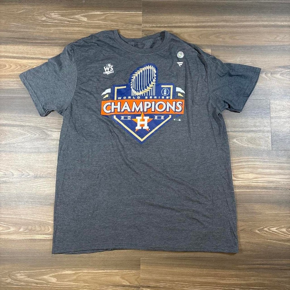 MLB Houston Astros World Series Champions gray t-shirt with blue, orange
